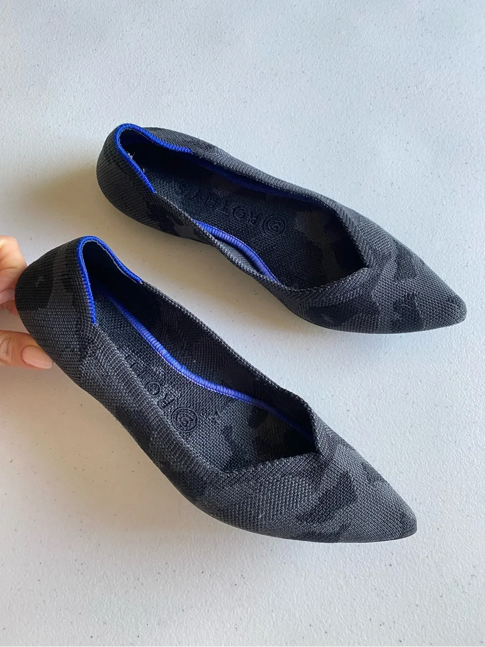 Rothy’s Size 7 Charcoal Black Camouflage Pointed Toe Ribbed Knit Loafer Flat